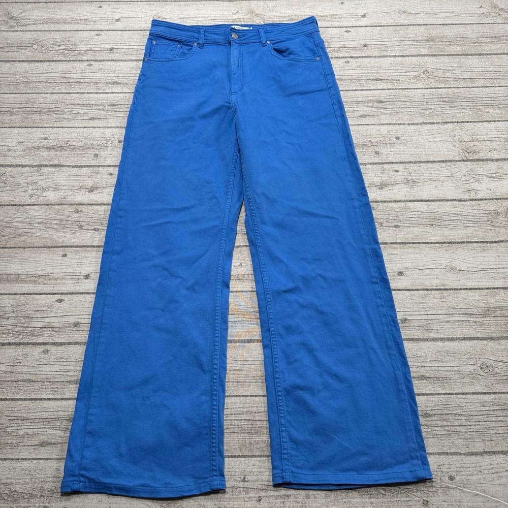 B.Young Pants Women's 30 Blue High Waisted Wide Leg Baggy Fit Trousers Workwear